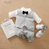 Rompers pasgeboren kleding Gentlemanly Style Party Cotton Soft 0-18m jongens en meisjes lente en herfst baby lange mouwen jumpsuit D240425