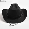 Chapéus de balde largura chapéus de balde decoração de caveira palha chapéu de cowboy ocidental para homens verão praia chapéu de sol enlouquece chapéus de salva -vidas sombrero hombre y240425