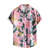 Men's Casual Shirts Hawaiian Floral Leaf Shirt Men Summer Oversized Short Sleeve Tops Fashion 3d Print Flamingo Tiger T Street Lapel Blouse