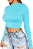 Camisetas femininas Artfish Mulheres de manga comprida Crop trenoso top Sexy Slim ajustado lã forrada cortada