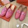 Designer Mules Slippers Leather Sandals Flat Bottomed Loafers Casual Shoes Chain Shoe Women Loafers Half Drag Metal Cowhide Slipper