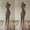 Kryształowe sukienki syreny zobacz przez koronkowe sukienki ślubne luksusowy cekinowy suknia ślubna w Dubaju