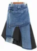 EWQ onregelmatige denim rok zomer persoonlijkheid hoge taille losse streetwear middele lengte midi rokken y2k ruche zoom kleren 240420