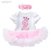 Meisjesjurken 2e verjaardag outfit 2 -jarige romper tutu -jurk voor babymeisje pasgeboren peuter bodysuit doopjurk met bloemenhoofdband d240425