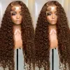 Wigs 13x6 Brown Curly Lace Front Human Hair Wigs HD Transparent Deep Wave Frontal Wig Brazilian Colored Water Wave Wigs Human Hair