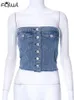 WLWXR Summer Streetwear Strapless Crop Tops met één borsten voor vrouwen 2024 Cowboy Corset Tops Multi-Pocket Denim Tube Tops 240415