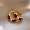 Stud Vintage Red Coffee Square Enamel Hoop Earrings For Women 2024 New Fashion Metal Geometric Drip Oil Round Earrings Jewelry