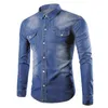 New Black Jeans Shirt Men Autumn Fashion Double Pocket Demin Shirt Casua Slim Fit Shirts Chemise Homme Marque2689