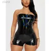 Sexy pyjama's dames mouwloze glanzende patent lederen jumpsuits sexy faux latex strapless bodysuits streetwear aangepaste playsuits zomerclubkleding d240425