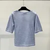 Women's T-Shirt Designer High version 24 early spring new P family striped U-neck knitted T slim fit, showing a refined and elegant temperament Q7VB