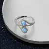 Rings de cluster Luxury Blue Fire Opal Real 925 Sterling Silver Pedro cúbico Zirconia Mulheres Jóias de Casamento Presentes (Lam Hub Fong)