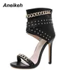 Сапоги Sexy Metal Metch Chain Sandals Boots Peep Toe Thin Hel Pumps Gladiator Sandalias Zipper Women High Shoes Summer 2024 H240425