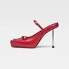Slippers European et American Metal Slim High Heels Square Toe Back Vide 2024 Printemps / Summer One Line Fashion Runway Chaussures