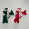 Kleidungsstücke Weihnachten Babykleidung Kind Elchdruck Bodysuit Hosen Hut 3pcs Kleinkind Neujahr Homewear Set H240425