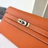 designer keilly bag 2024 Leather Palm Pattern Wallet Imitation Wax Line Silver Buckle Mid length Handheld Bag Cowhide Womens