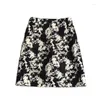 Skirts Vintage Ink Painting Mini Skirt For Women Korean Fashion Elegant High Waist Slim A-line Short Streetwear Autumn Bottoms