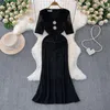 Party Dresses ofallsis Black Short Sleeve Brilliant Sequin Fishtail Dress 2024 Light Luxury Long Sleeved V Neck Sexy Temperament