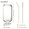 Tumblers 1/4PCS Set Transparent Glasses With Glass Straw Can Shaped For Beer Iced Coffee Whiskey Soda Tea Water with 2 Cleaning Brushes H240425