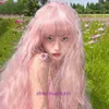 Designer high-quality wigs hair for women Hans Sen style pink long curly lolita water ripple corn perm hairstyle wig womens full head cover