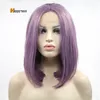 Temperament lila korta raka peruker handvävd syntetiska hår fram spetsen wig transparent HD hög temperaturbeständig fiber peruk cosplay