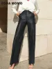Ponts 2023 Button de mode élégant Streetwear Lady Pant Autumn Winter Women's Pu Leather Pantal