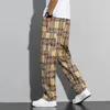 Mens casual pants fashionable plaid pants trend travel shopping hanging feeling versatile straight tube wide leg pants m 240425