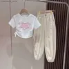 Giyim Setleri Gençlik ve Kız Giyim Seti 2023 Yaz Yeni Kız Bebek Kısa Kollu Tişört ve Pantolon İki Parçalı Set Q240425