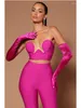 Women's Two Piece Pants Women Summer 2024 Sexy Strapless Backless Pink Black Bandage Set Celebrity Designer Fashion Pant Suits