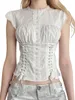 Camisetas femininas Mulheres Crop Crop Top Y2K LACE TRIM TRIMEIRA CAPA CRUPE CUSCO CRUZ