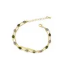 Beaded Korea Fashion Women Green Oval Jade Inlaid Beaded Double-layer Chain Charm Bracelet for Wedding Anniversary Gift Gold Jewelry