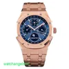 AP Crystal Wrist Assista Royal Oak 26574Or Blue Plate Máquinas automáticas Mente de 41 mm 18K Rose Gold Gold TrouppiPle