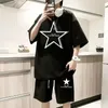 Zomer T-shirt Set Men Star Print Pure Cotton Tracksuit 2-delige sets Outfits Man Sportswear Hip Hop Streetwear S-5XL240416