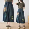 Spódnice wszechstronna retro sztuka haftowa dżinsowa spódnica 2024 Wiosna lato luźna swobodna linia A dla kobiet dżinsy saias k617