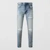 Jeans de hombres calles Moda de la calle Men Retro Blue Blue Skinny Fit Skinny Reped White Leater Diseñador Hip Hop Brand Pantalones