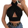 Kadın Tankları Camis Xingqing Halter Top Y2K Giysileri Yaz Kadınlar Sıradan Düz Renk Külses Sırtsız Tişört 2000S Estetik Giyim Strtwear y240420