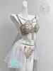 STAGE Electronic Music Festival Pink Skin Color Lace Sparkling Diamond Mini jupe Suit Nightclub Ds Performance Costume D240425
