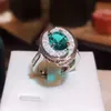 Bandringe 925 Silber Neue Neon Green Imitation Emerald Ring Vintage Large Diamond for Women Party Geburtstagsgeschenk H240425