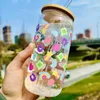 Tumblers 16 унций милые наклейки, выпивая стеклянная банка с бамбуковой крышкой, соломенная кофе, кофе, подарка для друзей Summer Cup H240425