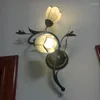 Wall Lamps White Flowers Vintage Iron Living Room Decor Dining Kitchen Light Bedroom Frosted Metal Glass Lighting Fixtures