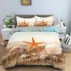 sets Starfish Shell Pattern Duvet Capa Seaside Beach Landscape Capa Rainha King Tamanho Doulo