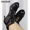 Boots 7cm Middle Heel Dance Hollow Out Sangle Bottes de sandale 2023 Fashion Summer Lace Up Cross-Tied Peep Toe Lady Shoes H240425