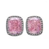 Studörhängen Springlady Cushion Cut 8 10mm Pink Diamond Earring 925 Sterling Silver Promise Wedding For Women Bridal Jewelry
