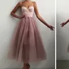 Party Dresses Robe De Soriee Dusty Pink Short Evening Sexy Spaghetti Straps Satin And Tulle Ankle Length Prom Gowns