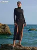 Casual Dresses Clacive Bodycon Black Knitted Dress Fashion Turtleneck Long Sleeve Midi Elegant Bandage Hollow Out Slit For Women