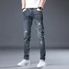 Ripped Jeans Men Stretch Dark Blue Hip Hop For Distressed Patchwork Skinny Male Denim Pants Mens Trousers Boys 240417