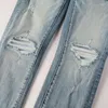 Jeans masculinos Os mais recentes modelos do designer são lavados elásticos e fit slim azul claro fenda alta High Street Trendy Hip-h