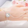 Beaded Lotus Bracelet Ring One Chain Jewelry for Women Crystal Matching Bracelets Bangles for Women Valentines Day Gift Pulseras Mujer