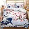 sets Japanese Style Comforter Cover Set Cherry Blossoms Crane 2/3pcs Polyester Bedding Set Sea Waves Duvet Cover Set Twin Queen Size