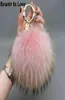 Luxo 15cm y Real Fox Fur Ball Pom Poms Fur Pompom Ball de alta qualidade Chain Chain Chain Metal Ring Pinging for Women F281 AA2203188930018