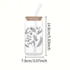 Tumblers 16oz Clear Drinking Glass Can With Bamboo Lid And Straw Juice Coffee Milk Cup For Hot/Cold Drinks Black Line Branches Leaves H240425